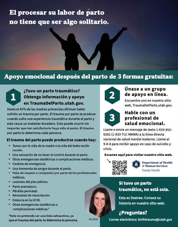 folleto de recursos para trauma del parto.
